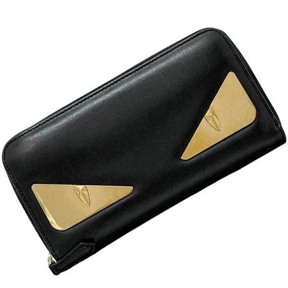 Fendi round long wallet ec-24631 Black Bugs 7M0210 leather metal SQP 198 3260...